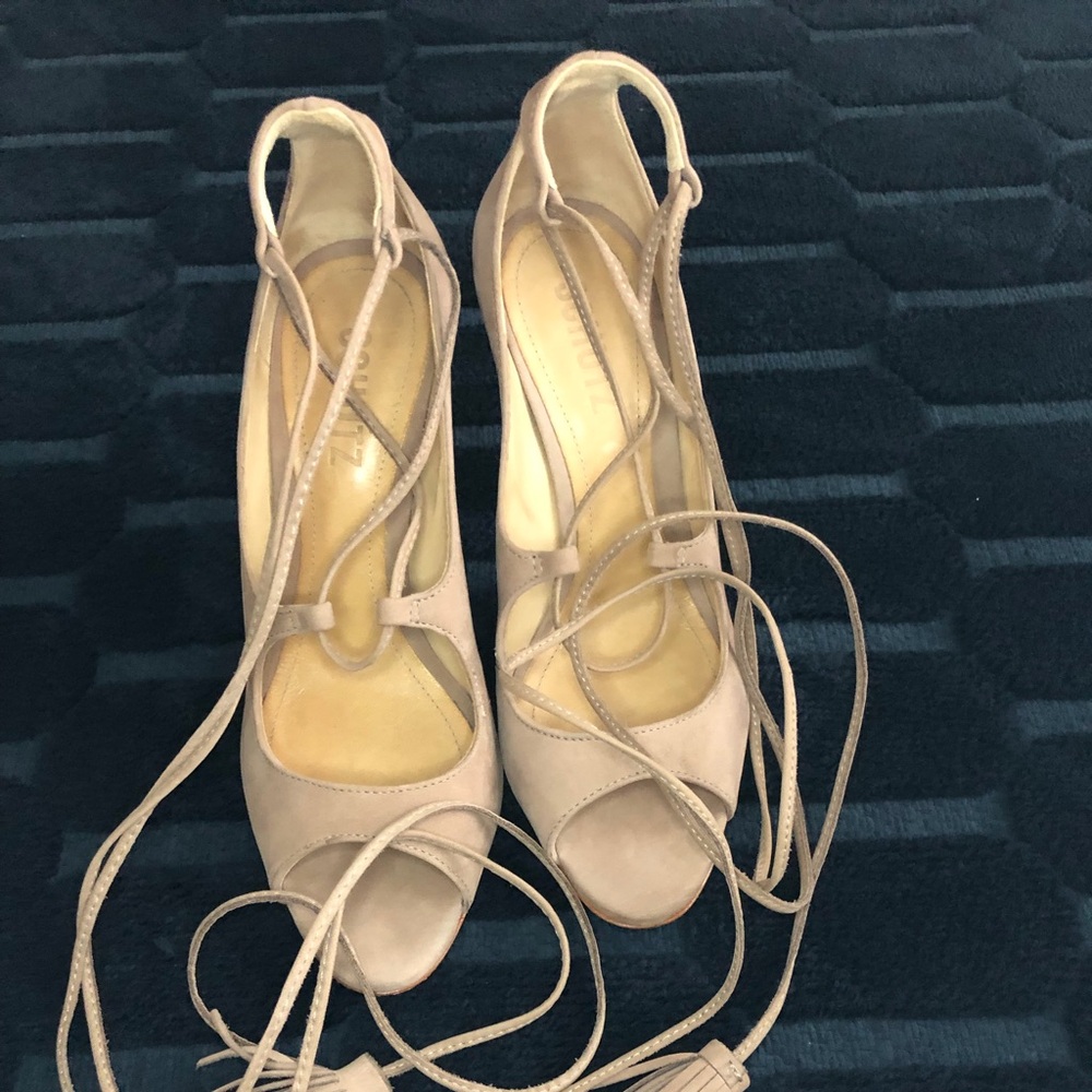 Schutz Yassu Tan Suede wrap heel with Tassels